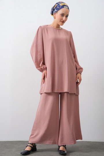 Merterium Kadın Ayrobin Tunik Pantolon Alt Üst Takım - Pudra
