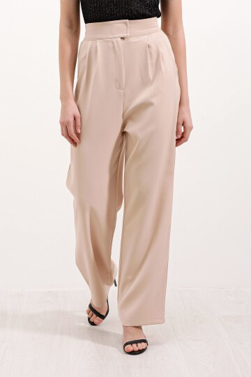 Merterium Kadın Bej Yüksek Bel Kumaş Pantolon 6612