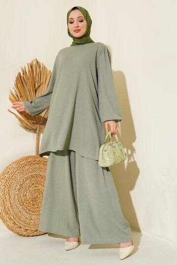 Merterium Kadın Çağla Yeşili Tunik Pantolon Alt Üst Takım 6663