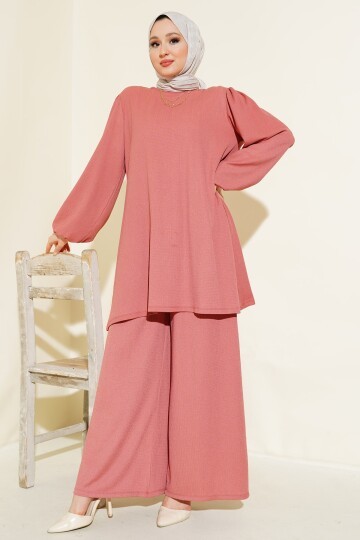 Merterium Kadın Gül Kurusu Tunik Pantolon Alt Üst Takım 6663