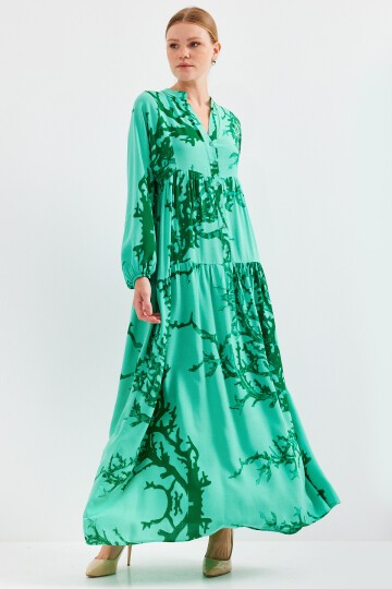 Merterium Kadın Koyu Yeşil Viskon Tesettür Elbise 2423