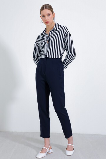 Merterium Kadın Lacivert Yüksek Bel Kumaş Pantolon 6650