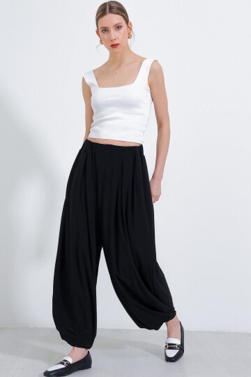 Merterium Kadın Siyah Şalvar Pantolon 6659