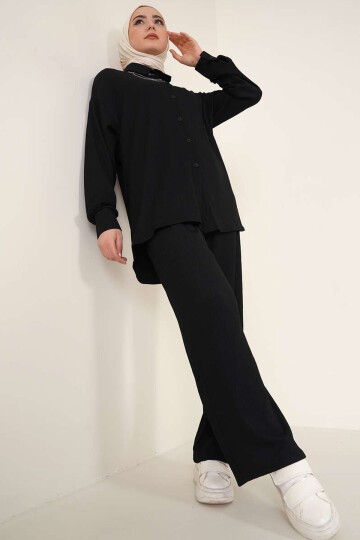 Merterium T5858 Örme Tesettür İkili Takım - Siyah