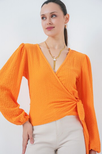 Merterium 0441 Anvelop Örme Bluz - Turuncu