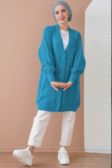 Merterium 15768 Tesettür Triko Hırka - B.Mavi