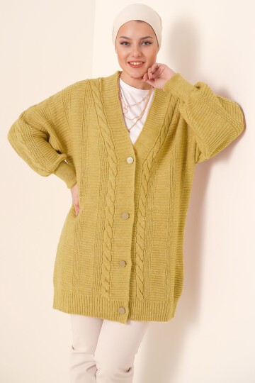 Merterium 15768 Tesettür Triko Hırka - Hardal Sarısı