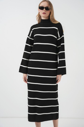 Merterium 15890 Uzun Triko Elbise - D. Siyah