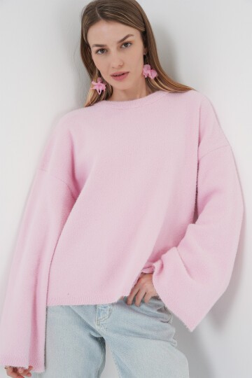 Merterium 15915 Yumuşak Dokulu Triko Kazak - Pembe