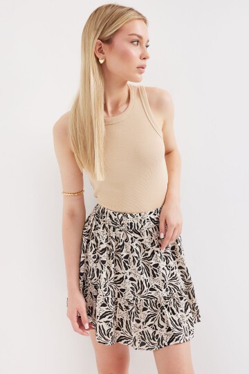 Merterium 1884 Desenli Viskon Mini Etek - F. Siyah