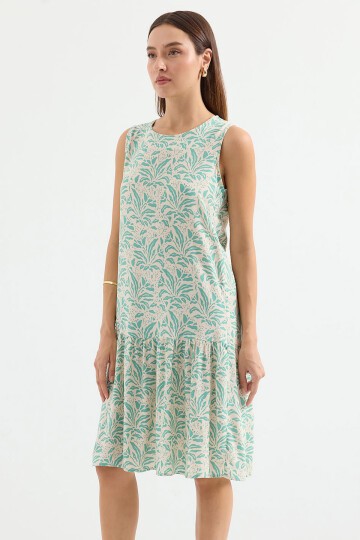Merterium 1962 Desenli Viskon Mint Krem Elbise - Mint