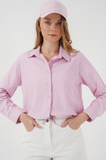 Merterium 20276 Uzun Kol Çizgili Gömlek - Pembe