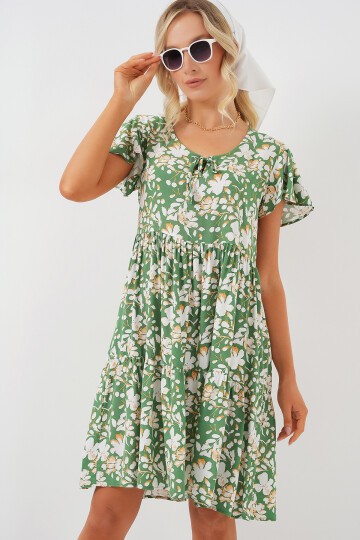 Merterium 2352 V Yaka Kısa Elbise - M. Yeşil