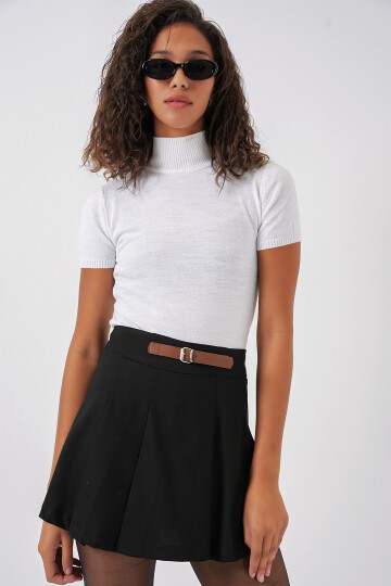 Merterium 4335 Kadın Kemerli Mini Şort Etek - Siyah