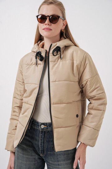 Merterium 5117 Kapşonlu Şişme Mont - D.Vizon