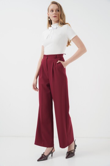 Merterium 6647 Bol Paça Kumaş Pantolon - Bordo