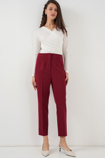 Merterium 6650 Yüksek Bel Kumaş Pantolon - Bordo