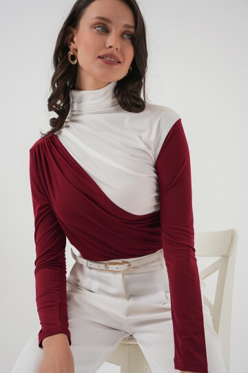 Merterium 940 Büzgü Detaylı Sandy Bluz - Bordo