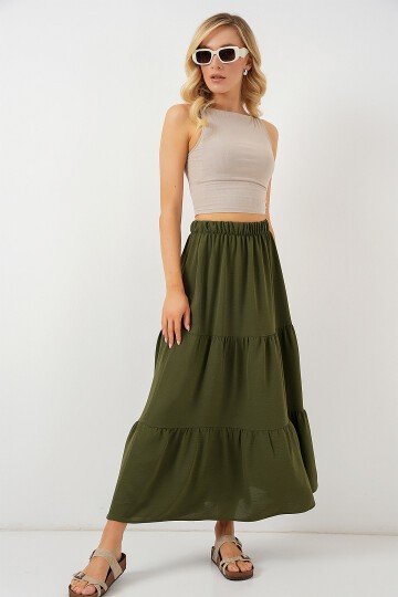 Merterium Kadın Ayrobin Uzun Etek 8048 - Haki