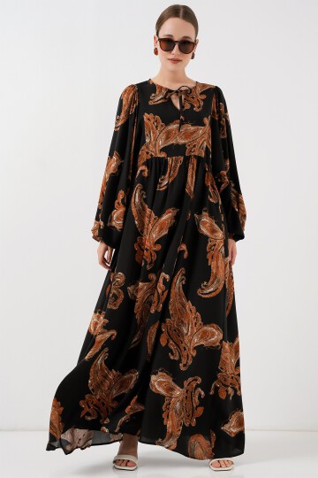 Merterium Kadın Balon Kol Uzun Tesettür Elbise 2464 - M. Taba