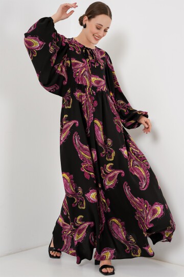 Merterium Kadın Balon Kol Uzun Tesettür Elbise 2464 - Y.Fuşya