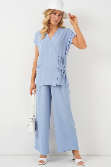 Merterium Kadın Kısa Kol Bağcıklı Ayrobin İkili Takım 6741 - Mavi