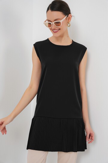 Merterium Kadın Piliseli Kolsuz İçlik 2493 - Siyah