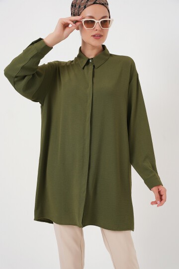 Merterium Kadın Uzun Gömlek Tunik 5945 - Haki