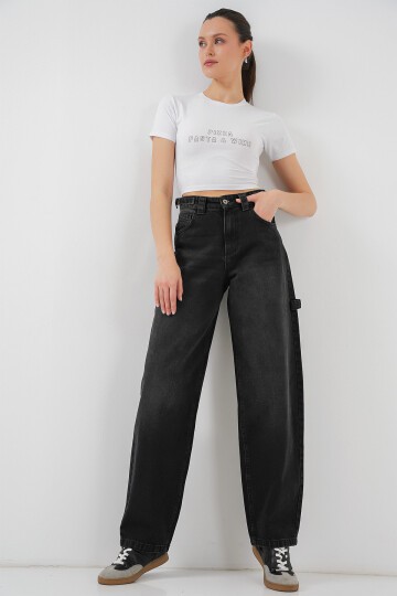 Merterium Kadın Yüksek Bel Kot Pantolon 6701 - Siyah