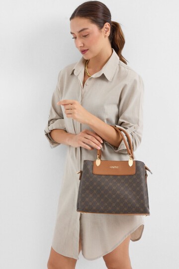 Merterium 010176 Armine Baskılı Çanta - Kahverengi