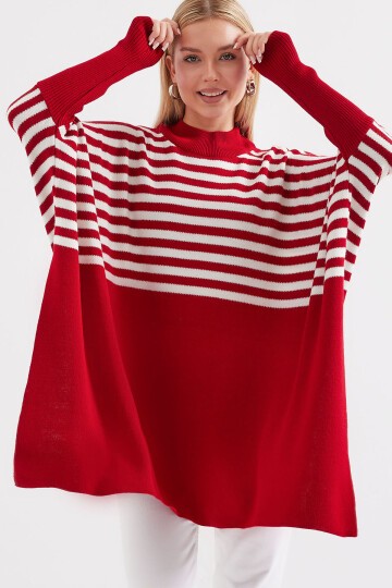 Merterium 15783 Yırtmaçlı Panço Kazak - F.Bordo