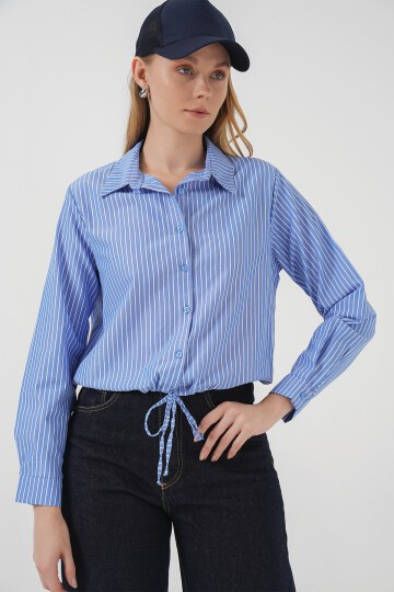 Merterium 20276 Uzun Kol Çizgili Gömlek - Mavi