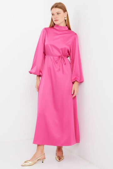 Merterium 2510 Saten Tesettür Abiye Elbise - Fuşya