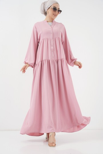 Merterium 2527 Kadın Uzun Tesettür Elbise - Pudra