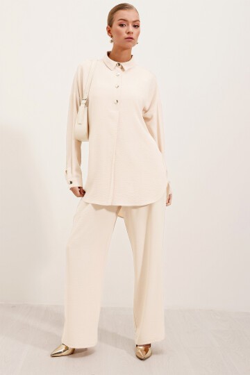 Merterium 6631 Oversize Alt-Üst Takım - Ekru