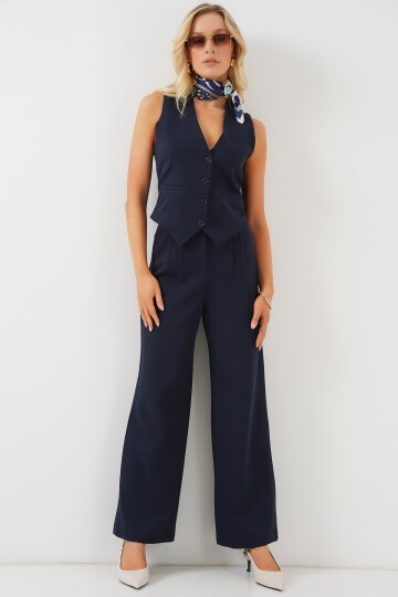 Merterium 6709 Kadın Yelek Pantolon İkili Takım - Lacivert