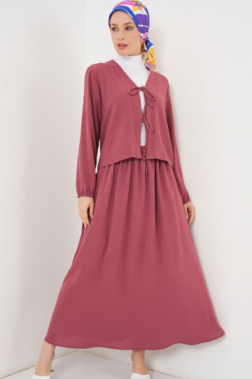 Kadın Ayrobin Kimono Etek İkili Takım 8047 - Gül Kurusu