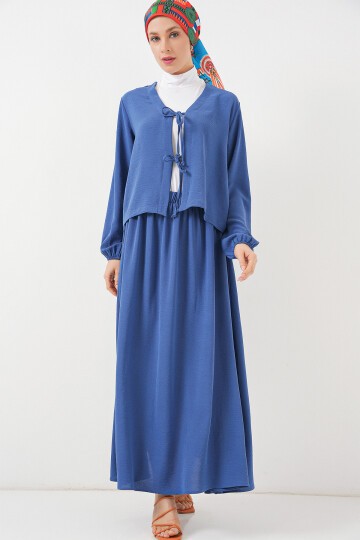 Kadın Ayrobin Kimono Etek İkili Takım 8047 - İndigo