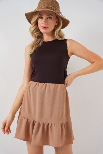 Merterium Kadın Ayrobin Mini Etek 8054 - Camel