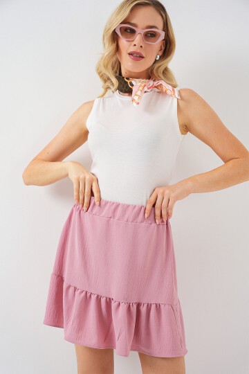 Merterium Kadın Ayrobin Mini Etek 8054 - Pudra