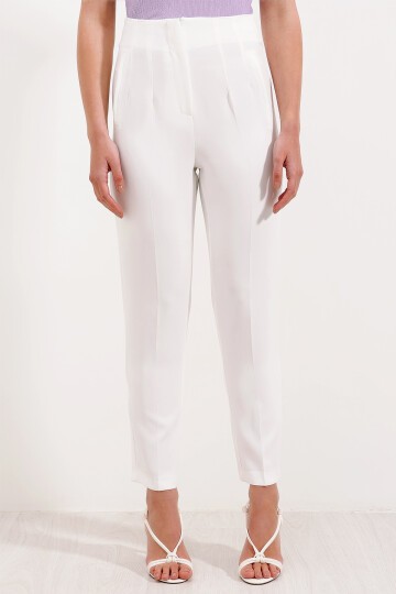 Merterium Kadın Beyaz Yüksek Bel Kumaş Pantolon 6650