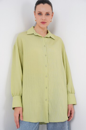 Merterium Kadın Çizgili Uzun Gömlek Tunik 5963 - E.Yeşil