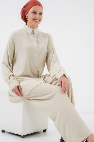 Merterium Kadın Örme Tesettür Alt Üst Takım 6711 - Taş