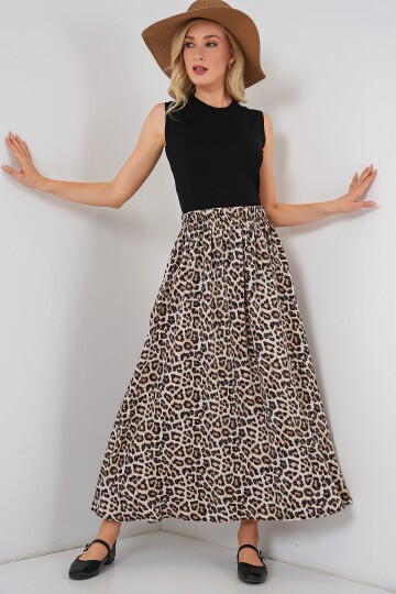 Merterium Kadın Uzun Ayrobin Etek 8050 - C. Kahverengi