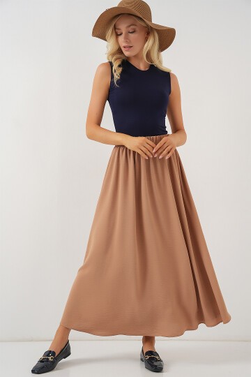 Merterium Kadın Uzun Ayrobin Etek 8050 - Camel