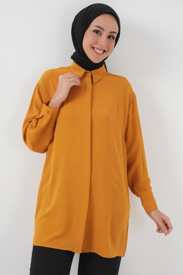 Merterium Kadın Uzun Gömlek Tunik 5945 - Hardal