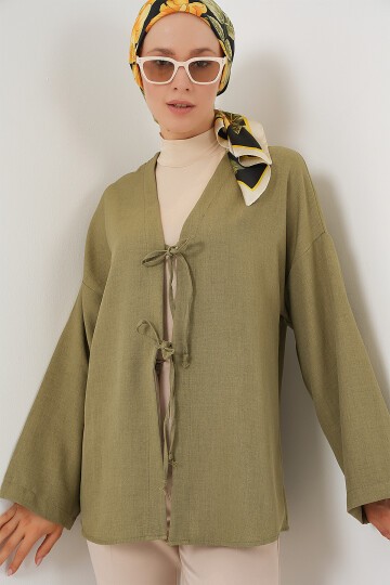 Merterium Keten Tesettür Kimono 5968 - Çağla