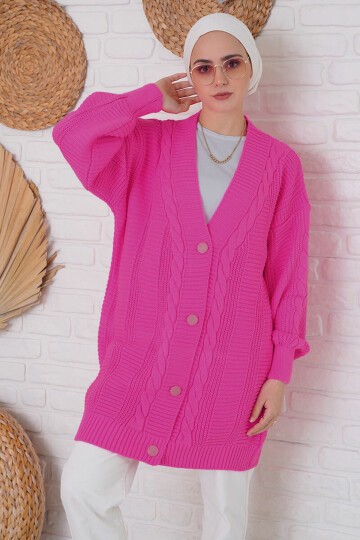 15768 Tesettür Triko Hırka - A.Fuşya