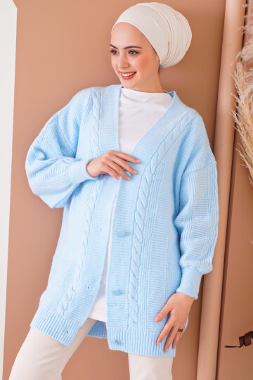 15768 Tesettür Triko Hırka - Mavi