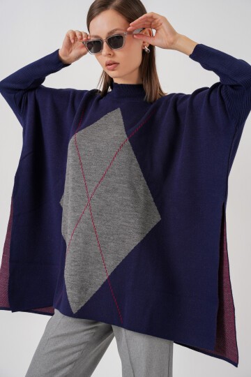 15783 Yırtmaçlı Panço Kazak - B.Lacivert